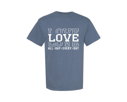 brand:Comfort Colors|color:Blue Jean|Retro Valentine Love All Day Design Graphic T-Shirt