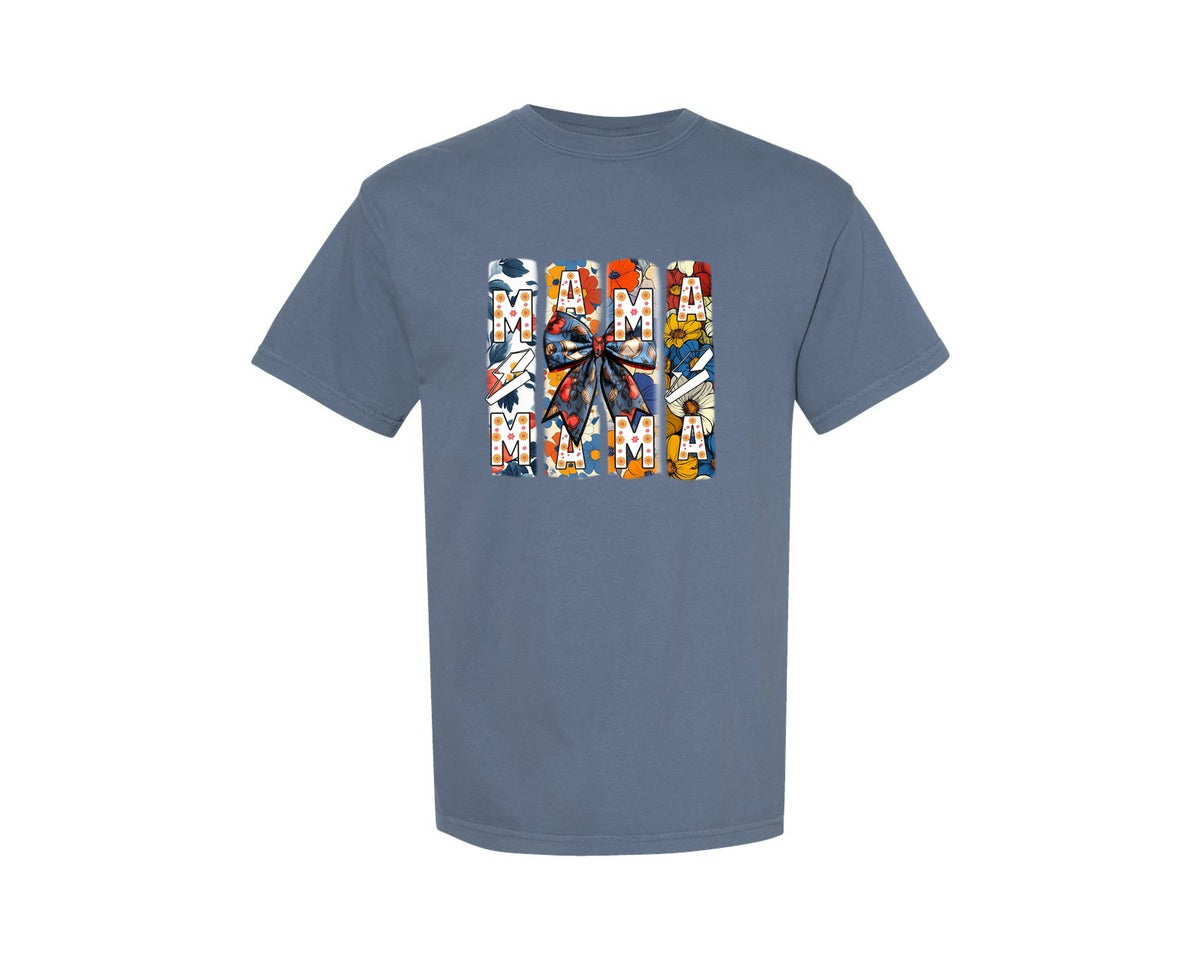 brand:Comfort Colors|color:Blue Jean|Floral Mama Coquette Bow Mothers Day 3 Graphic T-Shirt