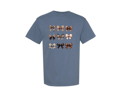 brand:Comfort Colors|color:Blue Jean|Leopard Print Coquette Bows Graphic T-Shirt