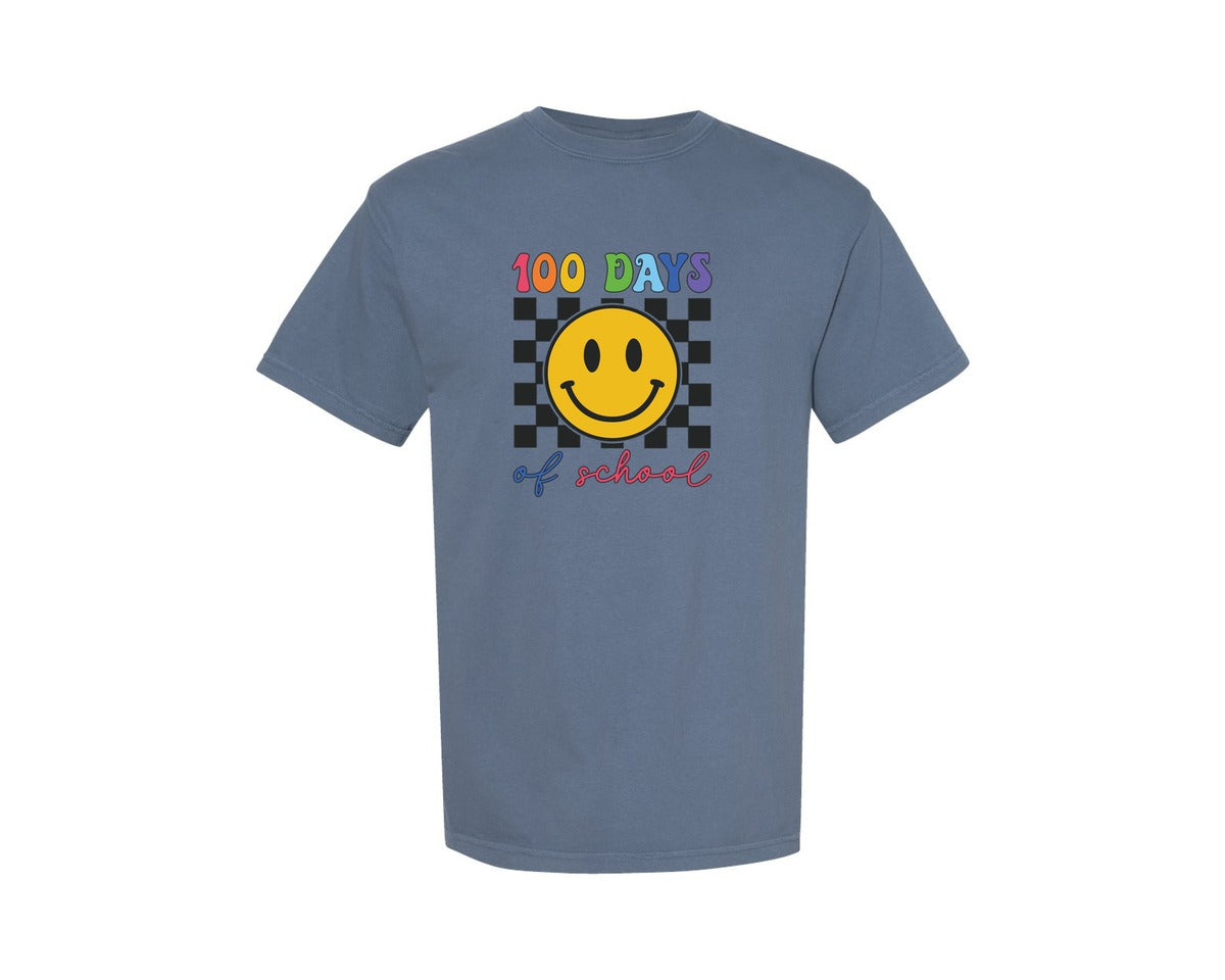 brand:Comfort Colors|color:Blue Jean|100 Days Of School Retro Happy 100 Graphic T-Shirt