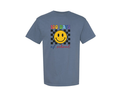 brand:Comfort Colors|color:Blue Jean|100 Days Of School Retro Happy 100 Graphic T-Shirt