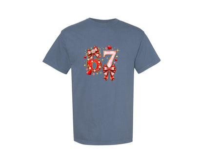 brand:Comfort Colors|color:Blue Jean|Floral Heart 67 Birthday Graphic T-Shirt