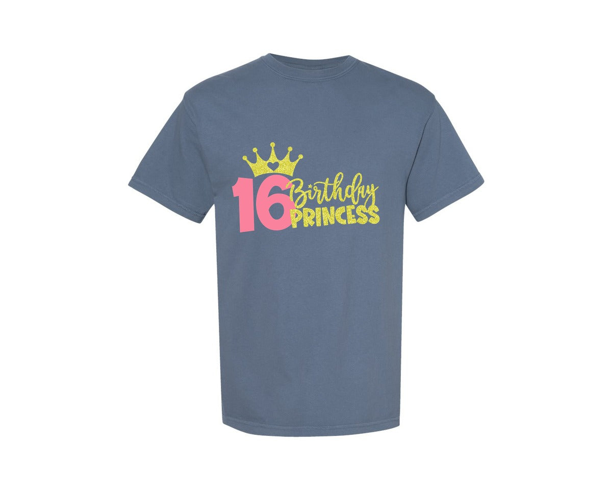 brand:Comfort Colors|color:Blue Jean|Sixteenth Birthday Princess Graphic T-Shirt
