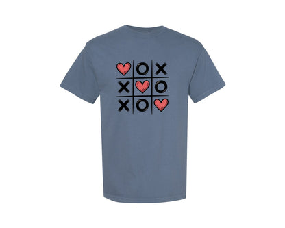 brand:Comfort Colors|color:Blue Jean|Valentine Tic Tac Toe Heart Game Graphic T-Shirt