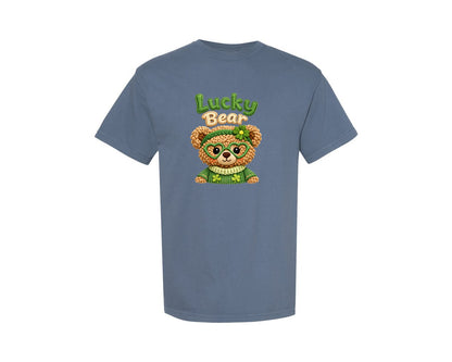brand:Comfort Colors|color:Blue Jean|Lucky Bear Yarn Knit St Patricks Graphic T-Shirt