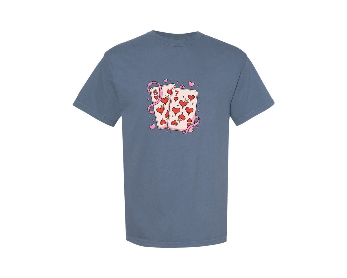 brand:Comfort Colors|color:Blue Jean|Preppy Playing Cards Valentine 6 7 Graphic T-Shirt