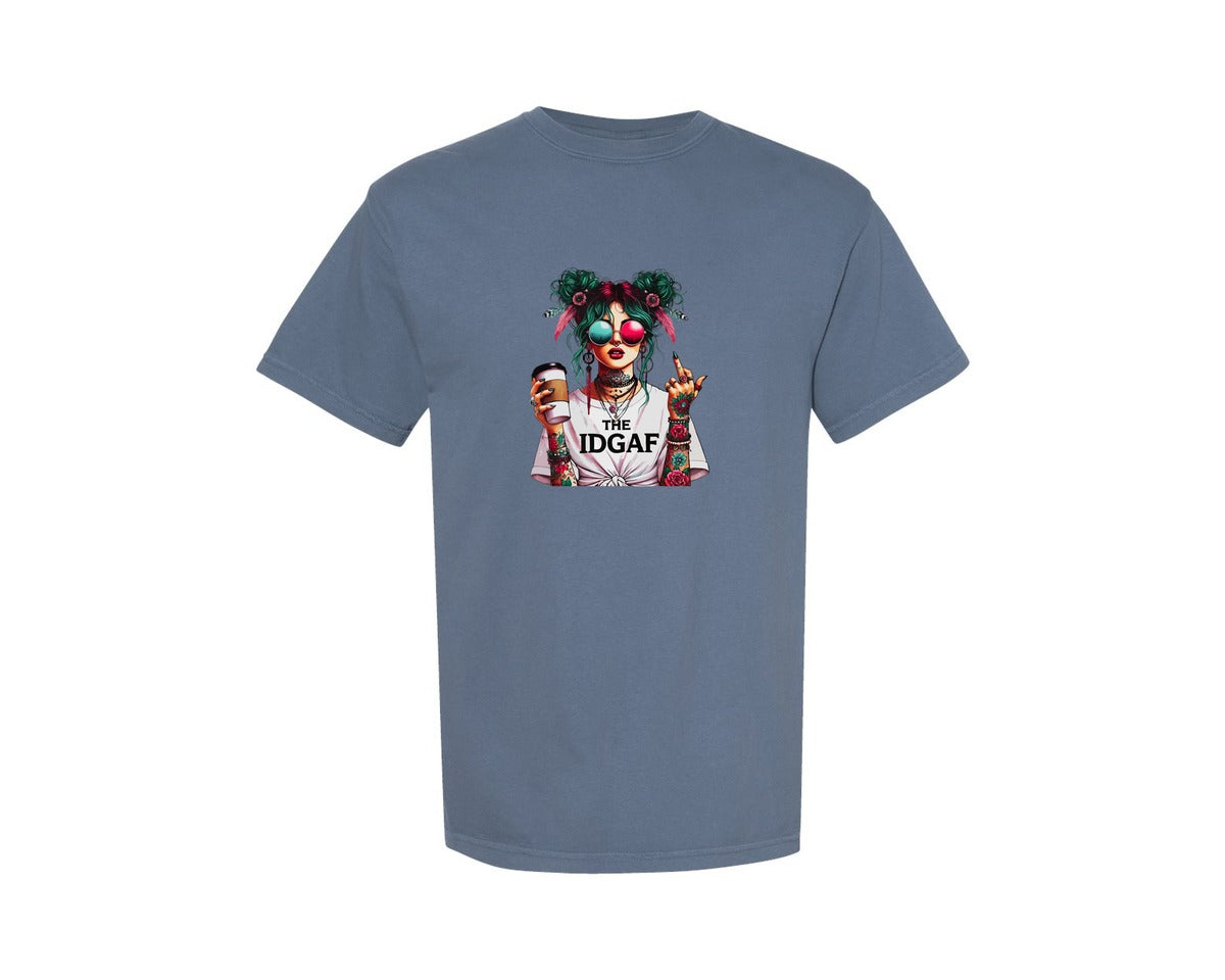 brand:Comfort Colors|color:Blue Jean|Edgy Girl Tattoo Girl Idgaf Graphic T-Shirt