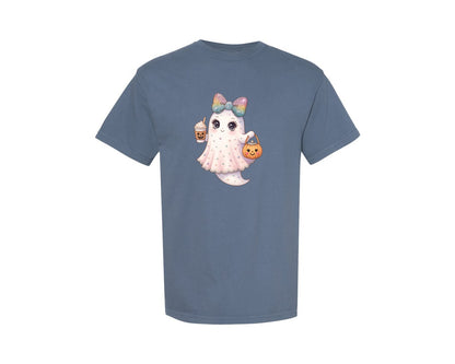 brand:Comfort Colors|color:Blue Jean|Rhinestones Coquette Ghost Halloween Graphic T-Shirt