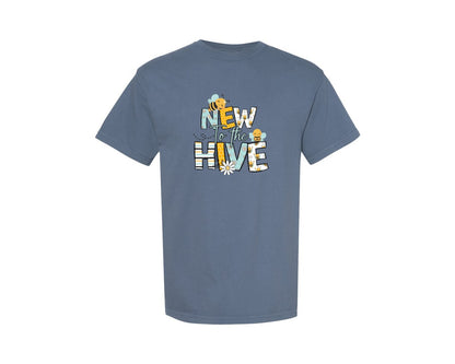 brand:Comfort Colors|color:Blue Jean|Bee Baby Shower New To The Hive Graphic T-Shirt