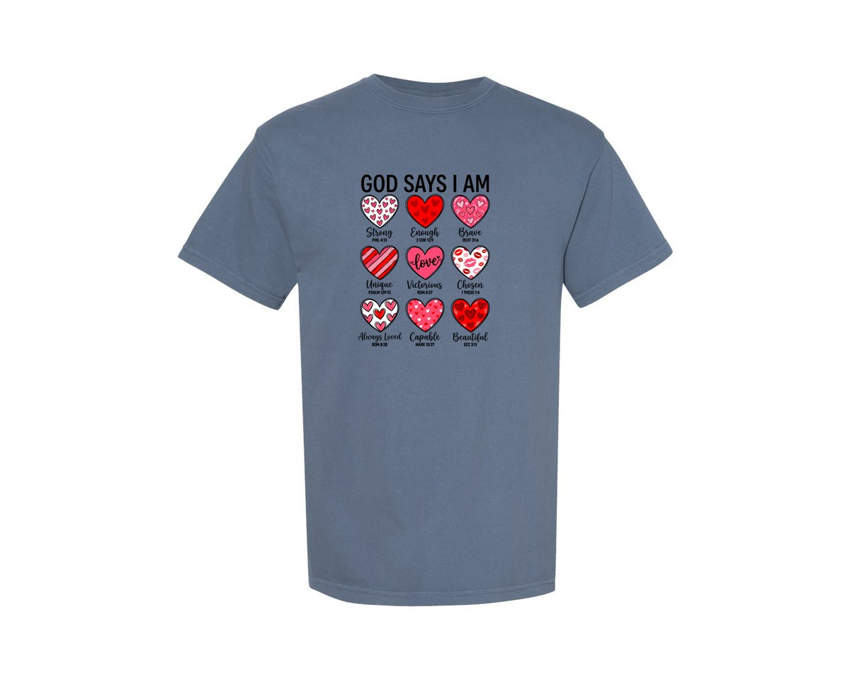 brand:Comfort Colors|color:Blue Jean|Inspirational God Says I Am Bible Graphic T-Shirt