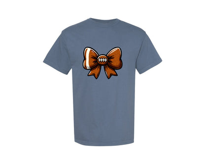 brand:Comfort Colors|color:Blue Jean|Football Bow Sports Cheer Bow Graphic T-Shirt
