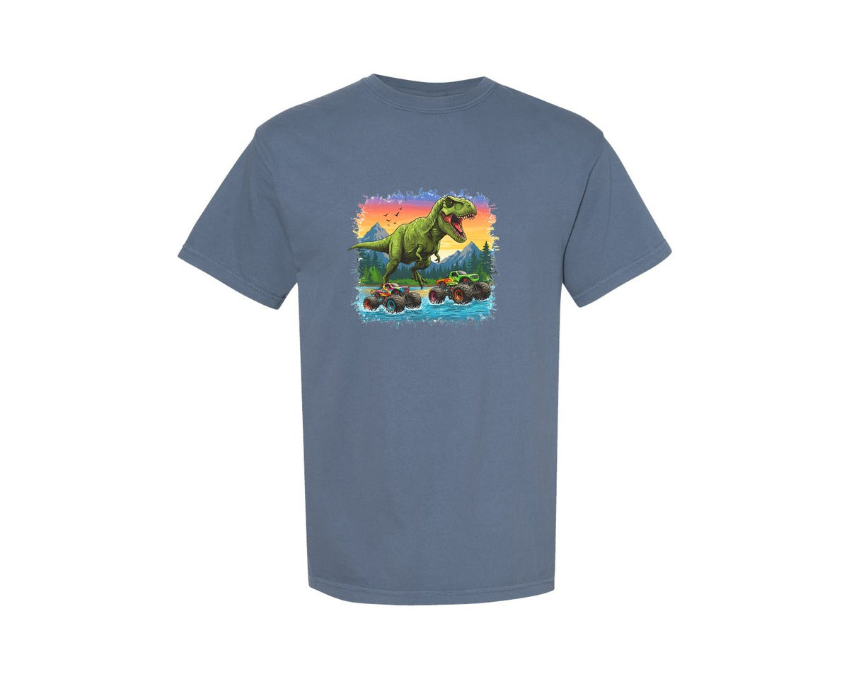 brand:Comfort Colors|color:Blue Jean|Dinosaur Monster Truck T Rex Graphic T-Shirt