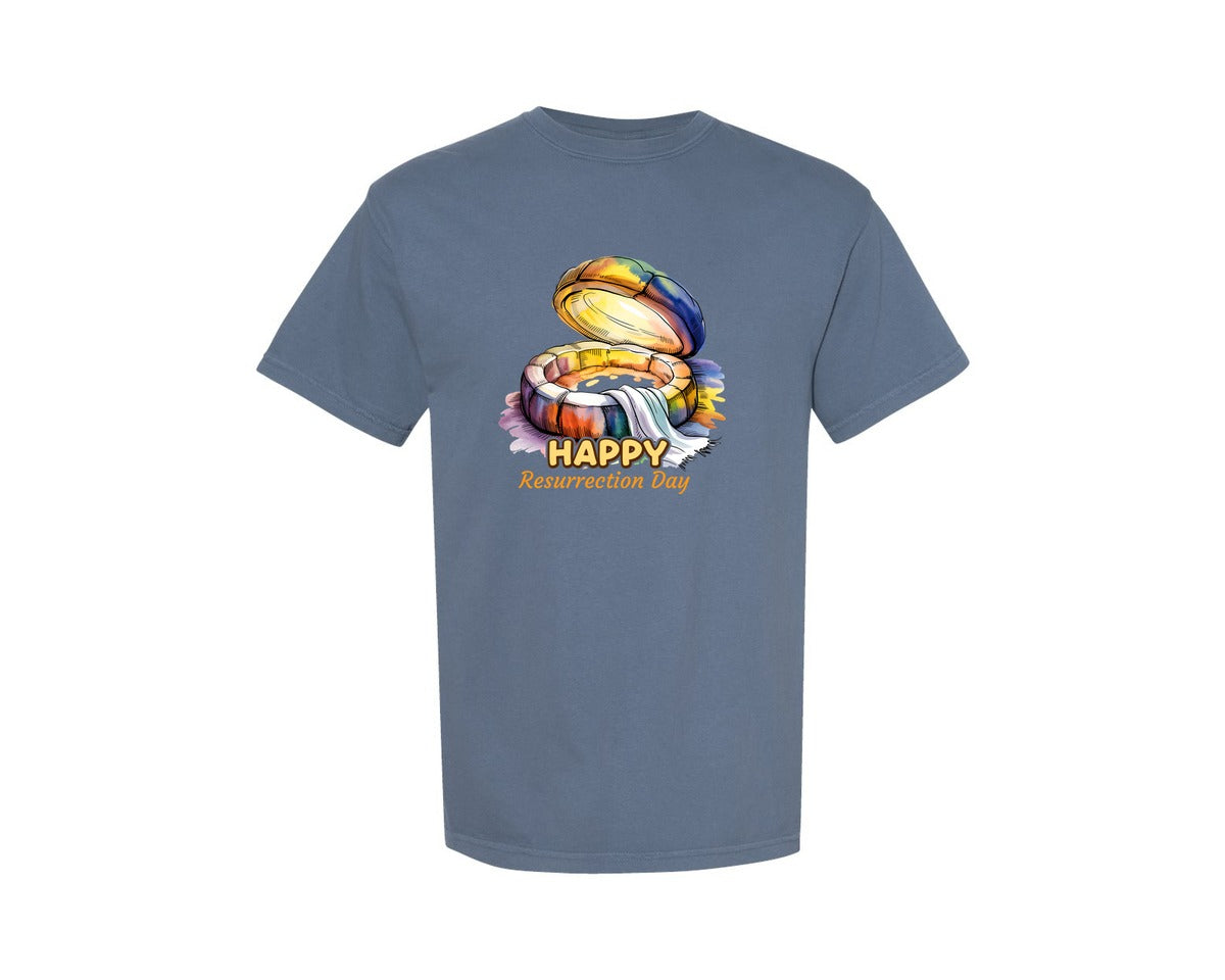 brand:Comfort Colors|color:Blue Jean|Happy Resurrection Day Christian Easter Graphic T-Shirt