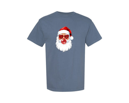 brand:Comfort Colors|color:Blue Jean|Retro Santa Blowing Bubble Pngchristmas Graphic T-Shirt