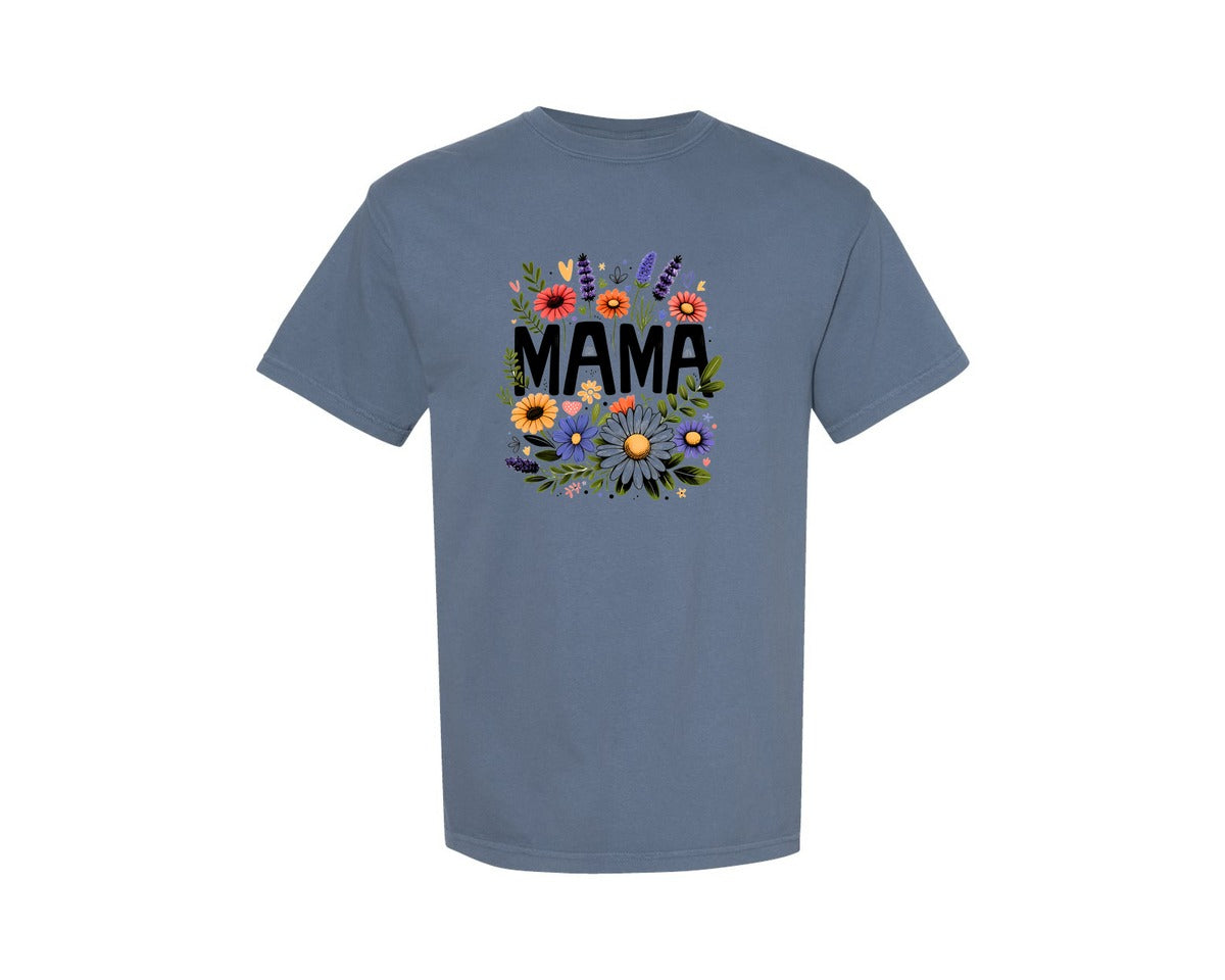 brand:Comfort Colors|color:Blue Jean|Mama Floral Mama Mothers Day Graphic T-Shirt