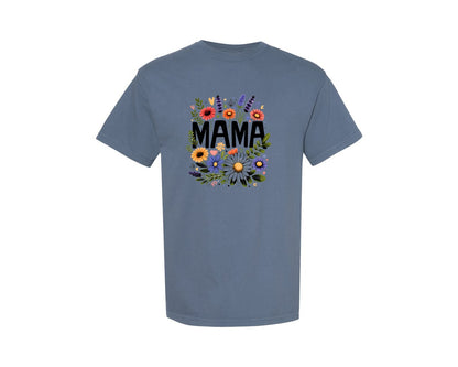 brand:Comfort Colors|color:Blue Jean|Mama Floral Mama Mothers Day Graphic T-Shirt