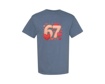 brand:Comfort Colors|color:Blue Jean|Six Seven Valentine Faux Yarn 6 7 Graphic T-Shirt