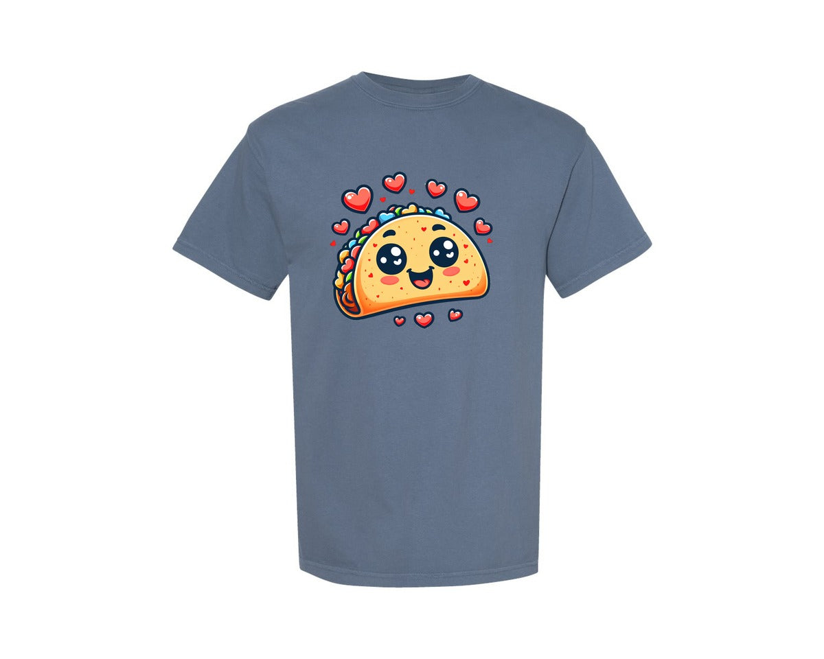 brand:Comfort Colors|color:Blue Jean|Cute Taco Love Hearts Happy Food Graphic T-Shirt
