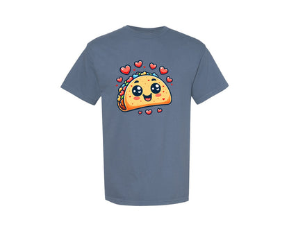 brand:Comfort Colors|color:Blue Jean|Cute Taco Love Hearts Happy Food Graphic T-Shirt