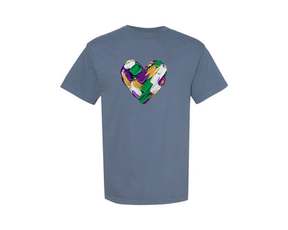 brand:Comfort Colors|color:Blue Jean|Painted Mardi Gras Heart Art Graphic T-Shirt