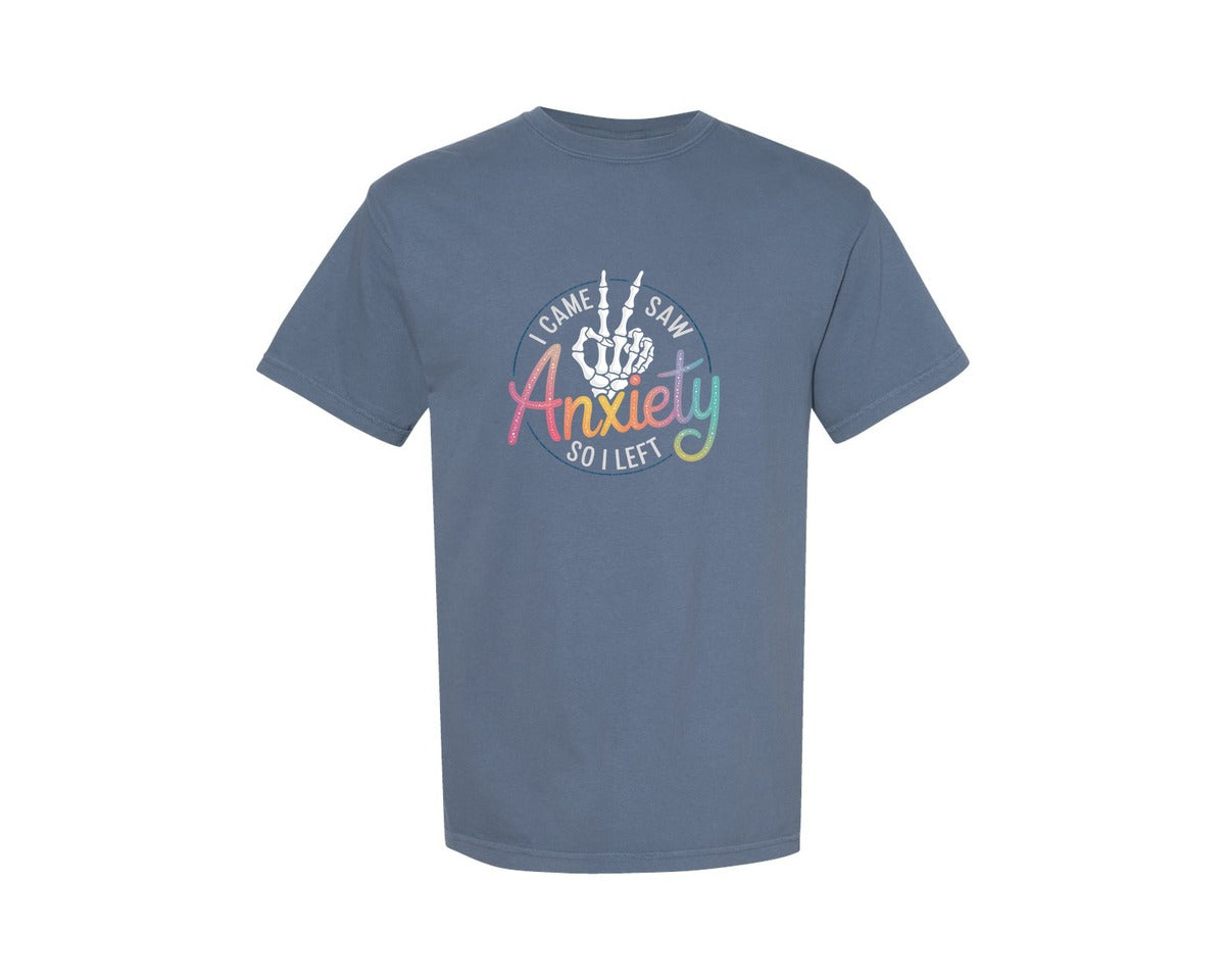brand:Comfort Colors|color:Blue Jean|I Came I Saw Anxiety Gothic 3 Graphic T-Shirt