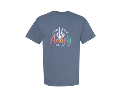 brand:Comfort Colors|color:Blue Jean|I Came I Saw Anxiety Gothic 3 Graphic T-Shirt