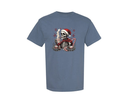 brand:Comfort Colors|color:Blue Jean|Skeleton Santa Claus Christmas T Shirt Graphic T-Shirt