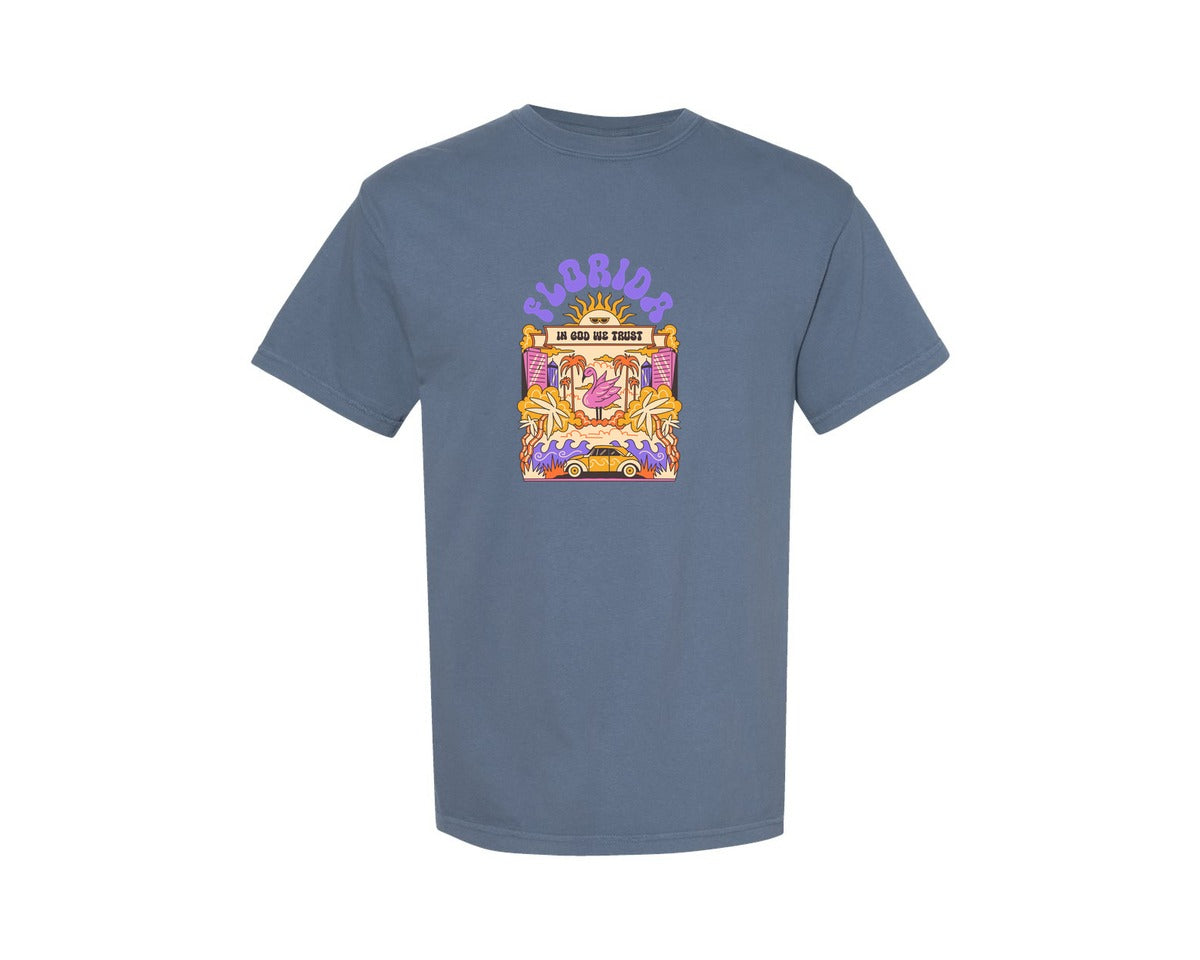 brand:Comfort Colors|color:Blue Jean|Florida Tropical Nature Illustration Graphic T-Shirt