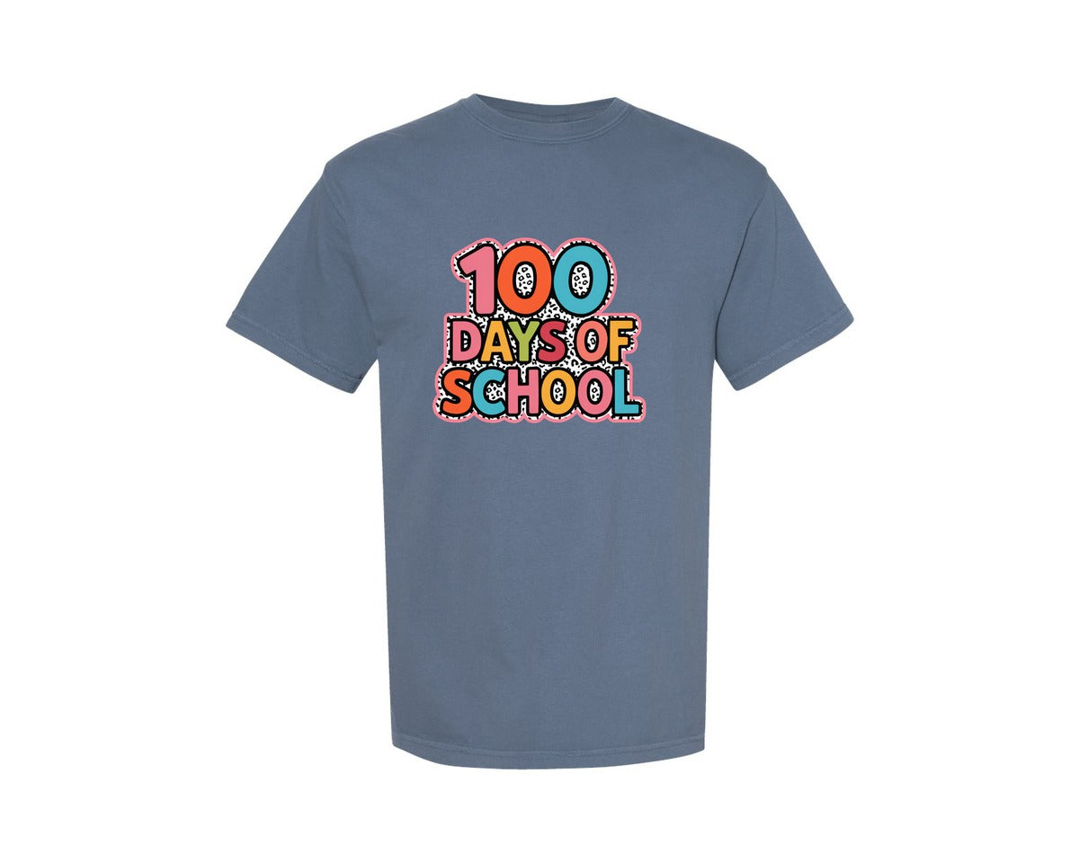 brand:Comfort Colors|color:Blue Jean|Colorful 100 Days Of School 3 Graphic T-Shirt