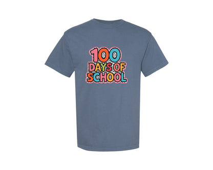 brand:Comfort Colors|color:Blue Jean|Colorful 100 Days Of School 3 Graphic T-Shirt