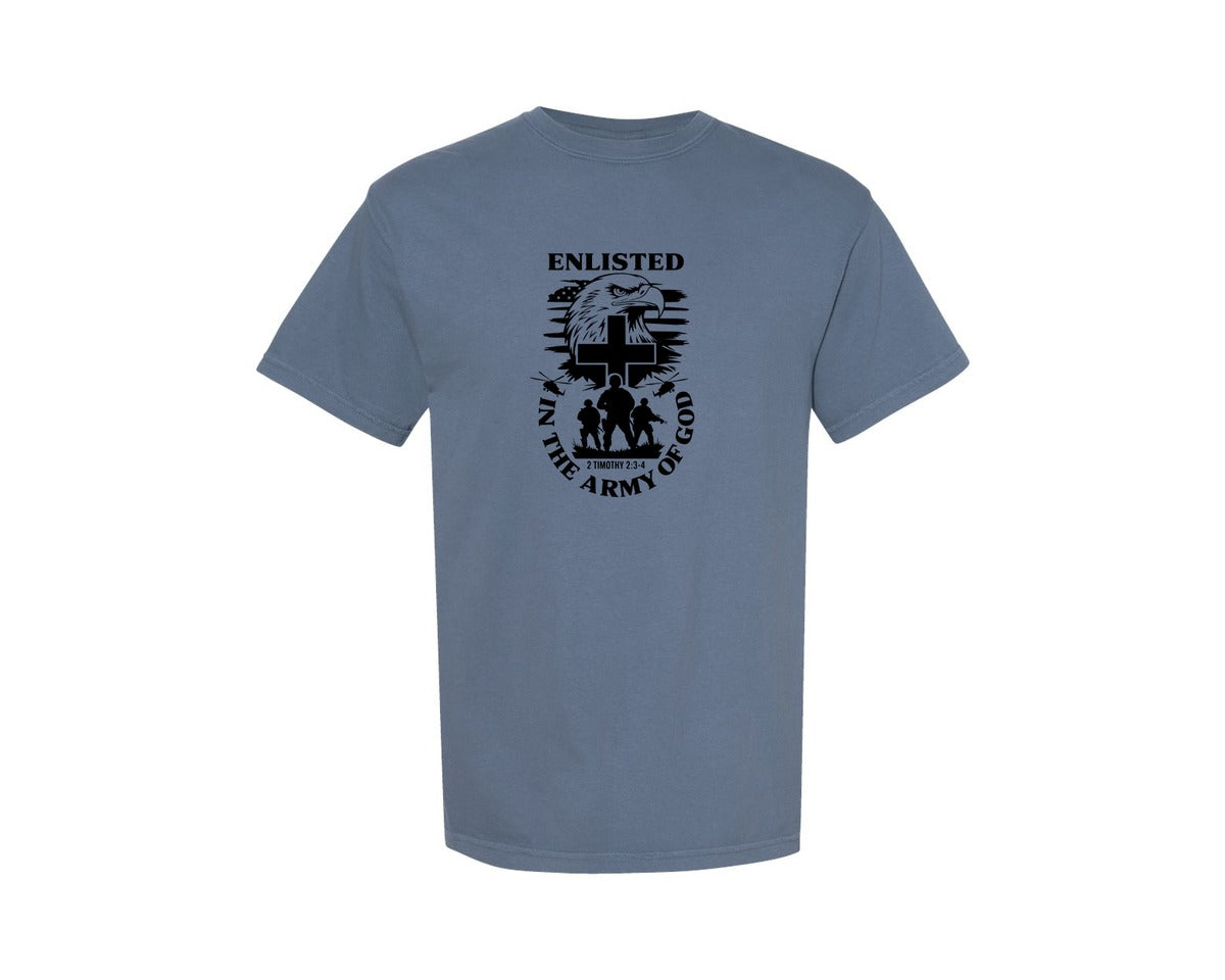 brand:Comfort Colors|color:Blue Jean|Enlisted In The Army God Christian Graphic T-Shirt