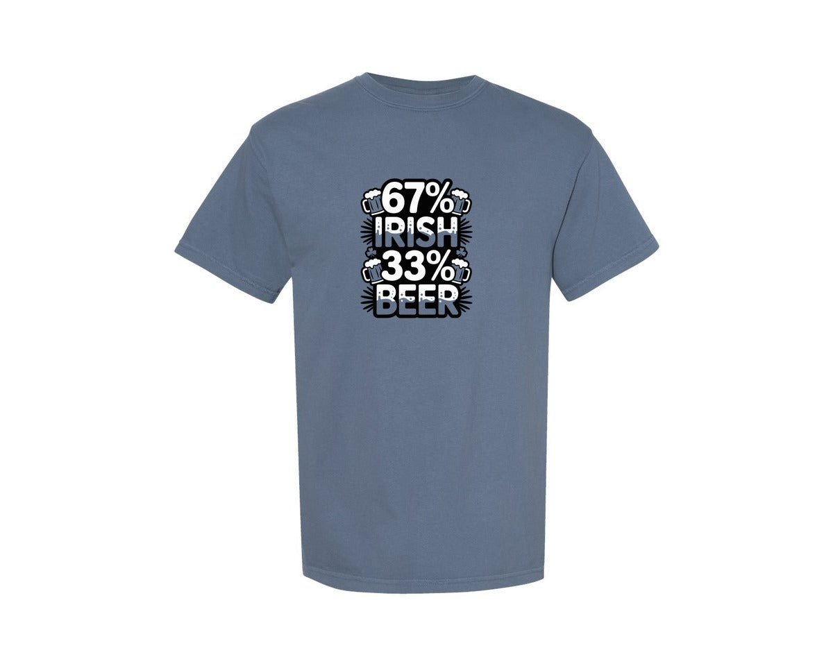 brand:Comfort Colors|color:Blue Jean|Funny 67 Irish 33 Beer Typography Graphic T-Shirt