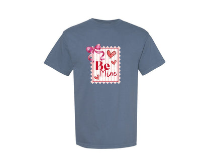 brand:Comfort Colors|color:Blue Jean|Coquette Bow Valentine Postage Stamp Graphic T-Shirt