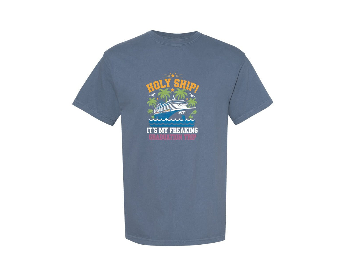brand:Comfort Colors|color:Blue Jean|Holy Ship Graduation Trip Cruise Graphic T-Shirt