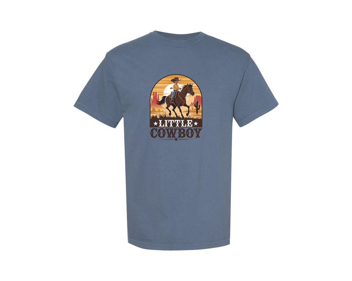 brand:Comfort Colors|color:Blue Jean|Little Cowboy Western Horse Riding Graphic T-Shirt