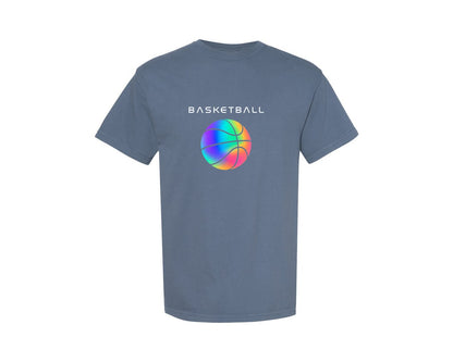 brand:Comfort Colors|color:Blue Jean|Iridescent Basketball Logo Design Graphic T-Shirt