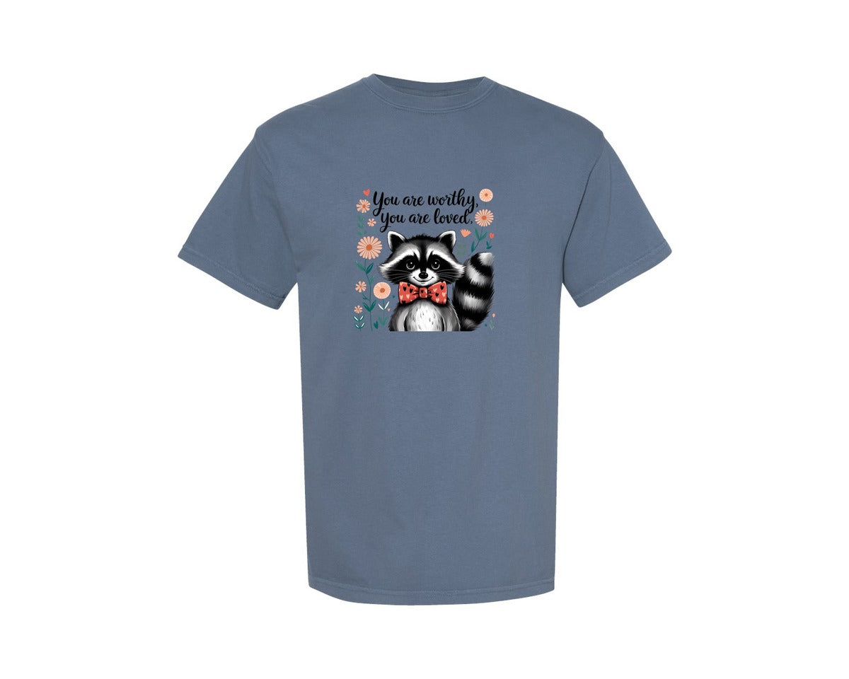 brand:Comfort Colors|color:Blue Jean|Valentine Raccoon Graphic T-Shirt