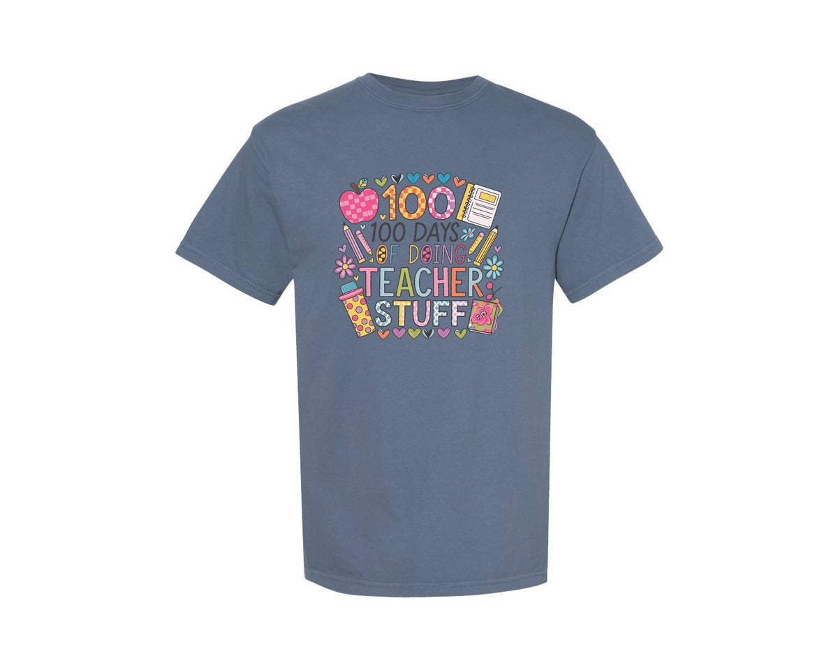 brand:Comfort Colors|color:Blue Jean|100 Days Of School 57 Graphic T-Shirt