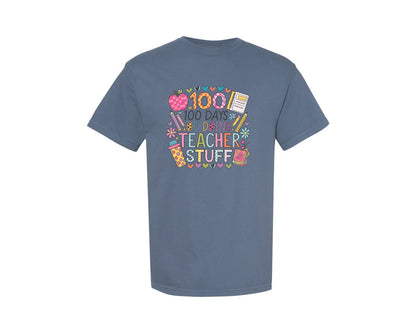 brand:Comfort Colors|color:Blue Jean|100 Days Of School 57 Graphic T-Shirt