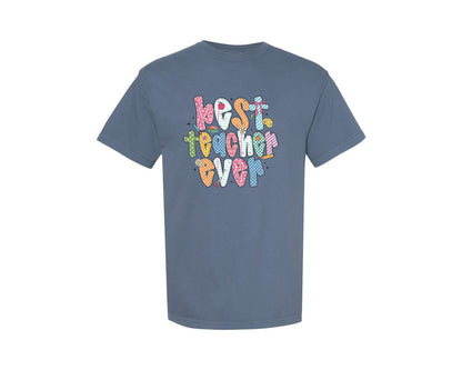 brand:Comfort Colors|color:Blue Jean|Preppy Teacher Back To School Coquette Graphic T-Shirt