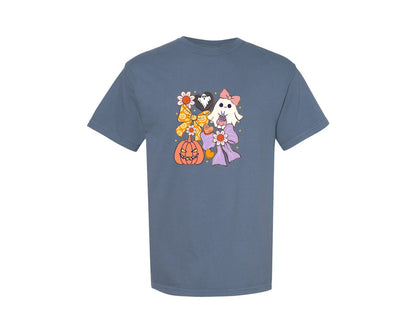 brand:Comfort Colors|color:Blue Jean|Cute Ghost Coquette Halloween Graphic T-Shirt