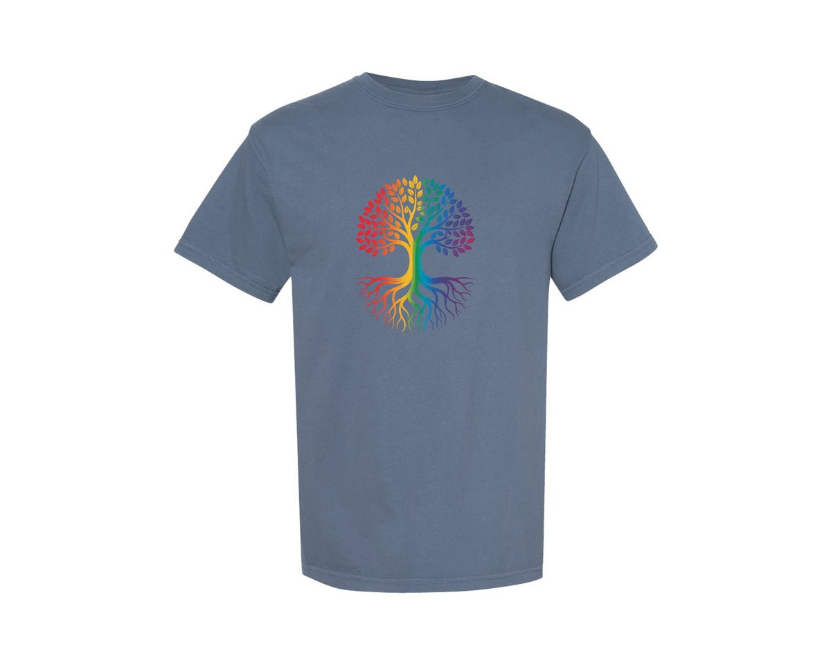 brand:Comfort Colors|color:Blue Jean|Tree Life Rainbow Lgbtq Pride Gay Graphic T-Shirt