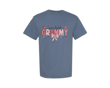 brand:Comfort Colors|color:Blue Jean|Grammy Valentine Coquette Bow One Loved Graphic T-Shirt