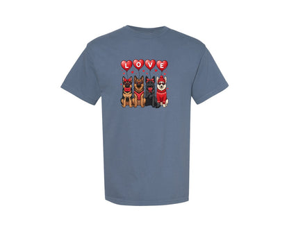 brand:Comfort Colors|color:Blue Jean|Cute Valentine German Shepherd Dogs Graphic T-Shirt