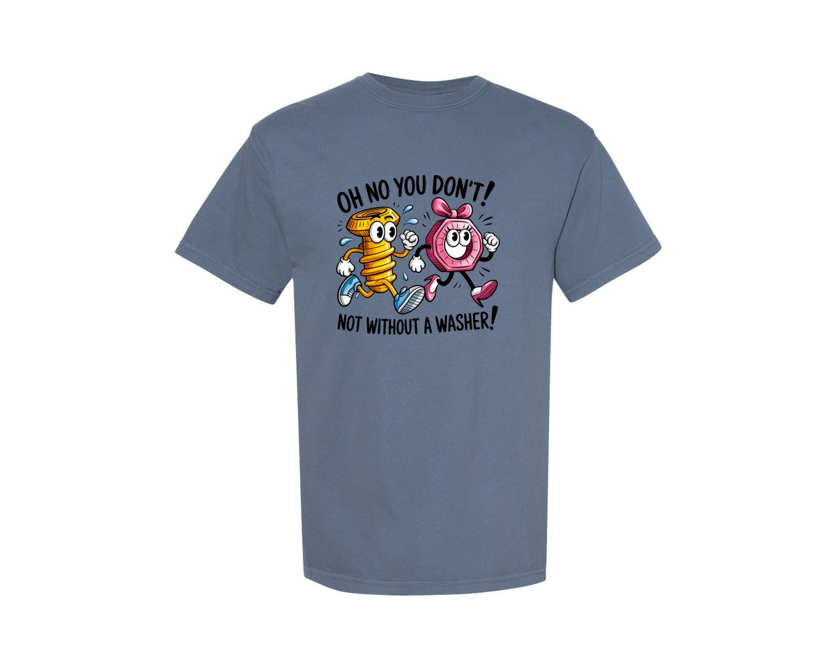 brand:Comfort Colors|color:Blue Jean|Funny Cartoon Nut Bolt With Washer Graphic T-Shirt
