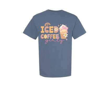 brand:Comfort Colors|color:Blue Jean|Iced Coffee Girly Coquette Groovy Graphic T-Shirt