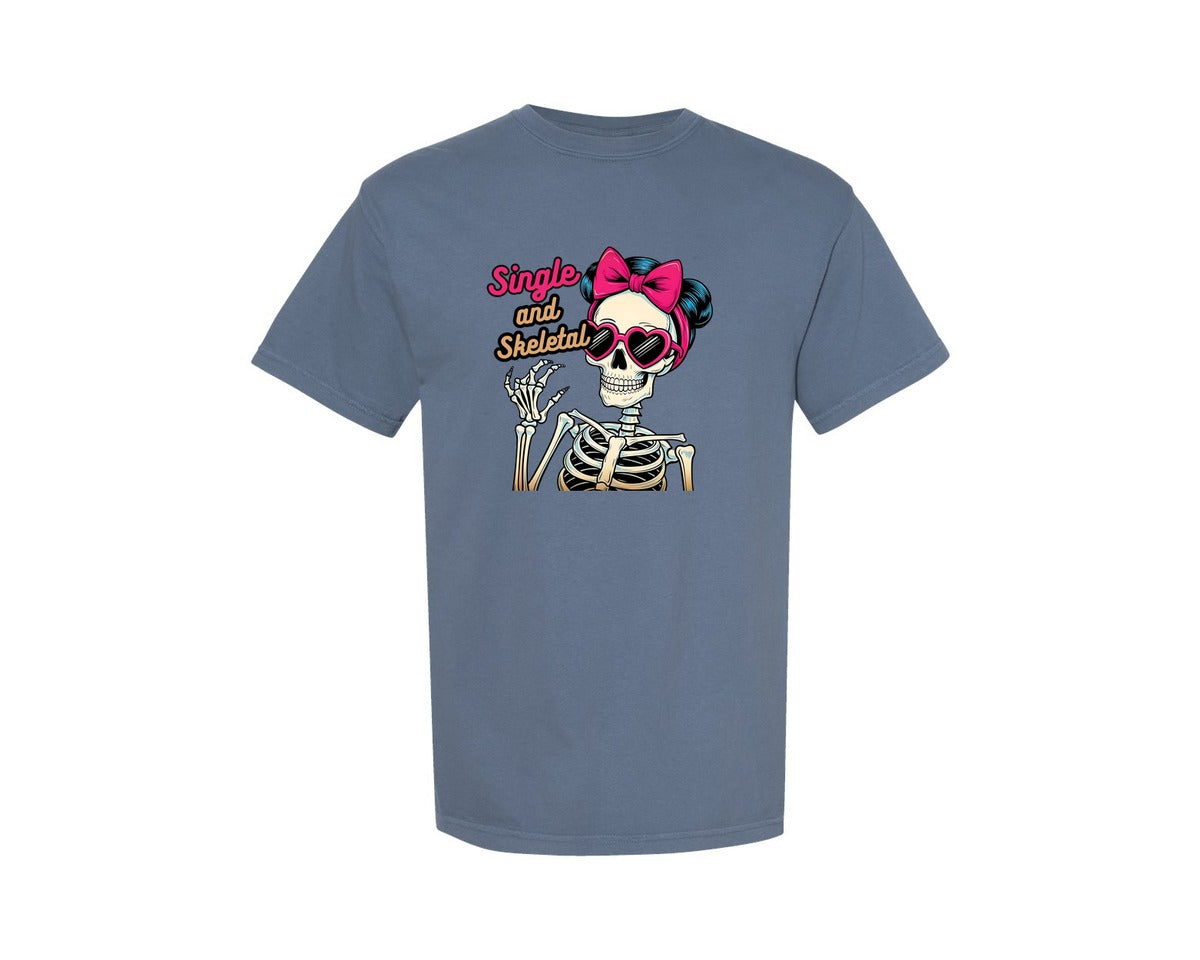 brand:Comfort Colors|color:Blue Jean|Anti Valentines Day Skeleton Graphic T-Shirt