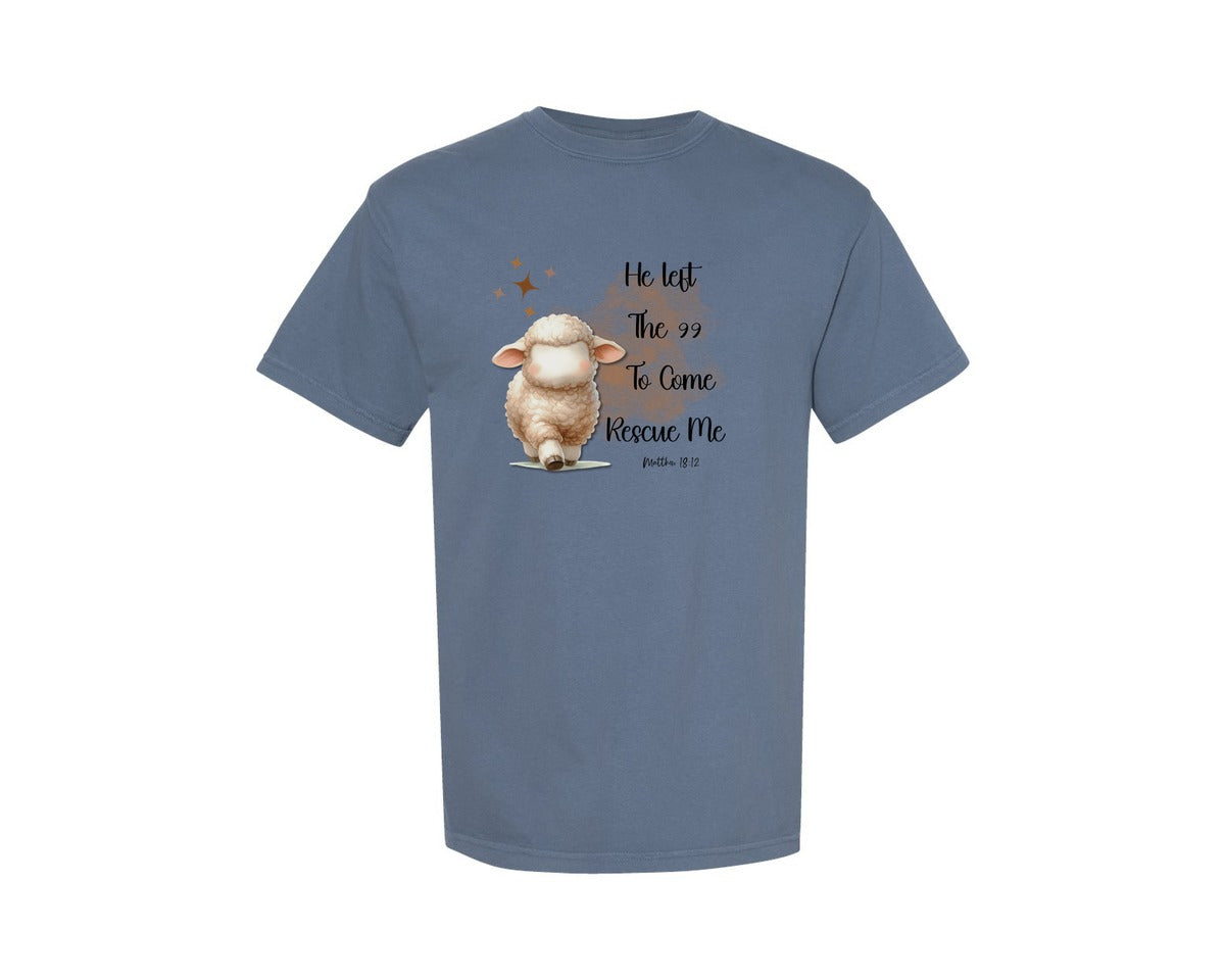 brand:Comfort Colors|color:Blue Jean|He Left The 99 Clip Art Good Shepherd Graphic T-Shirt
