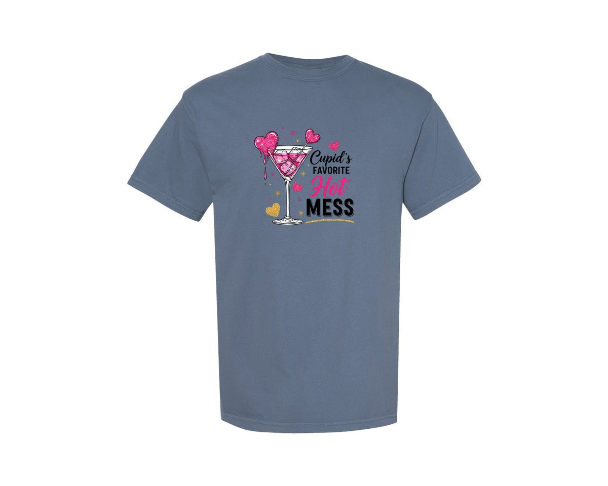 brand:Comfort Colors|color:Blue Jean|Cupids Favorite Hot Mess Valentine Graphic T-Shirt