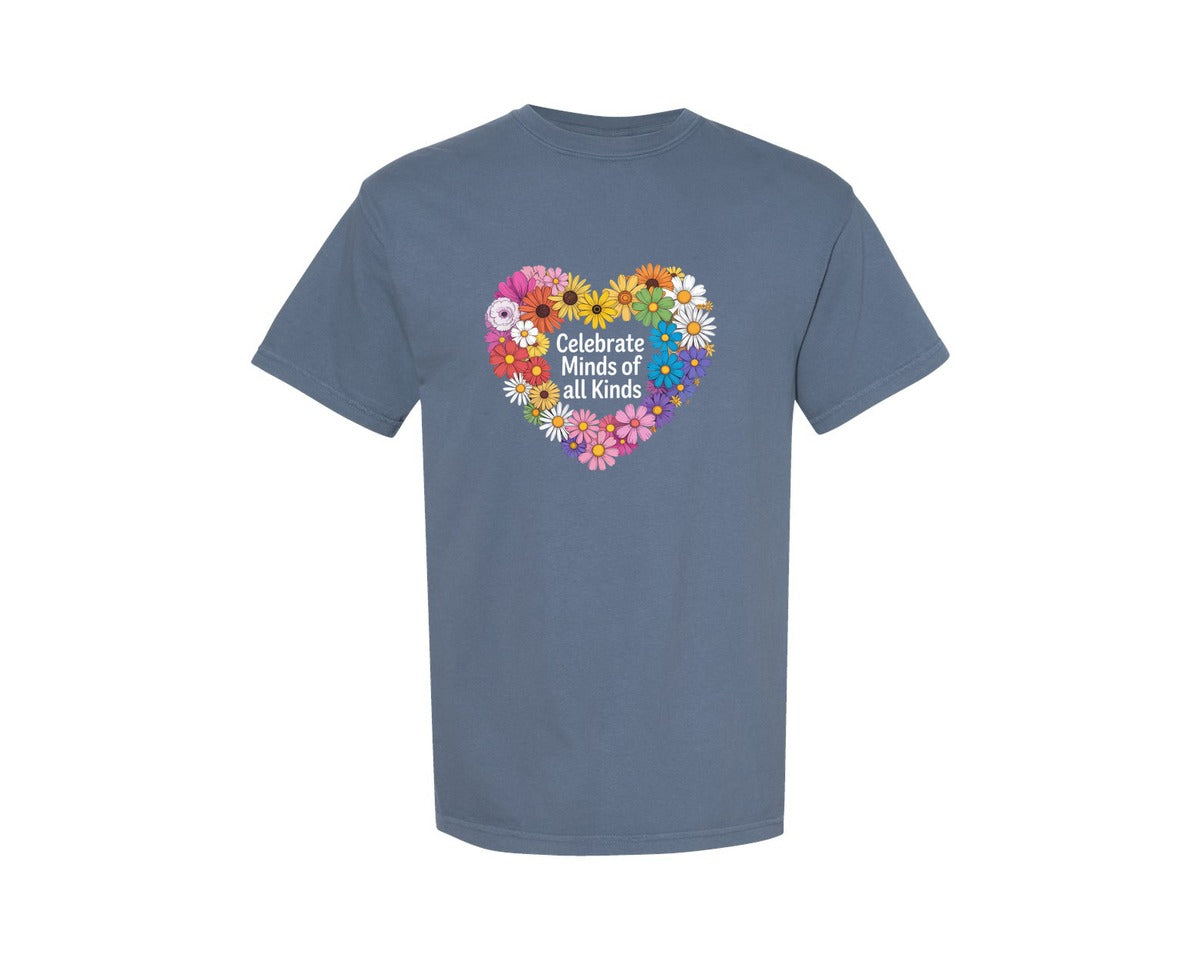 brand:Comfort Colors|color:Blue Jean|Floral Celebrate Minds Of All Kinds 2 Graphic T-Shirt